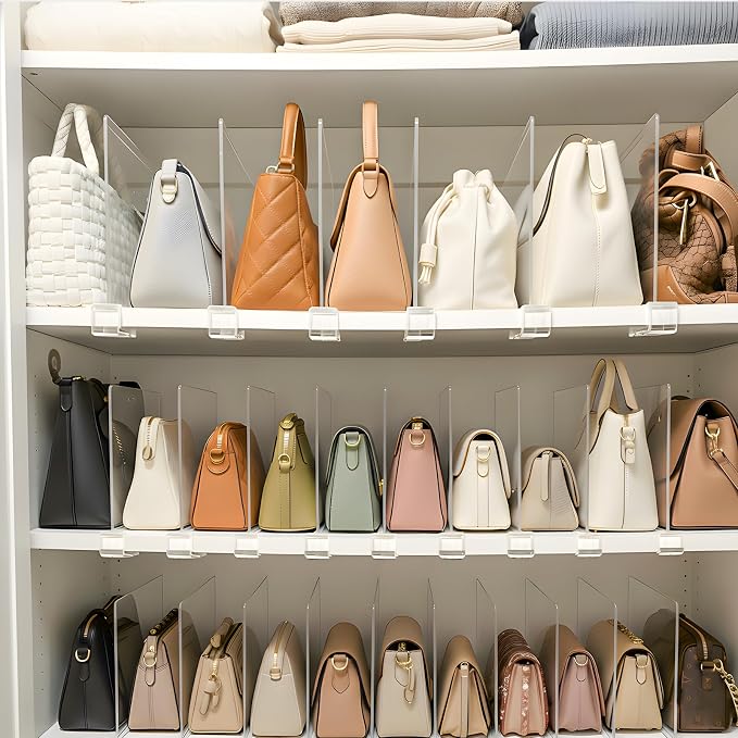 Purse Organizer for Closet Shelf Dividers: 6-Pack Adjustable Clear Acrylic Bag - Image 6