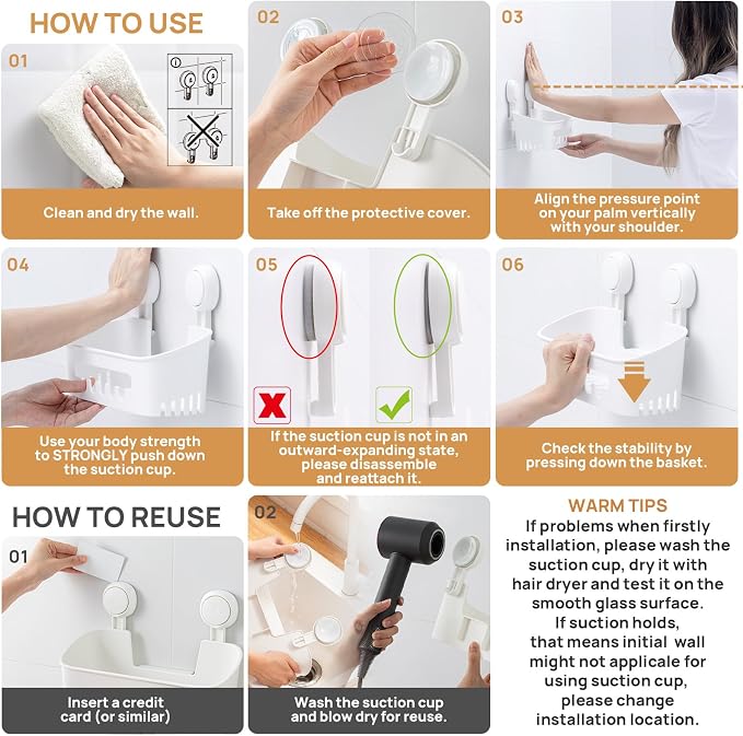 LEVERLOC Shower Caddy Suction Cup Set Shower Organizer & Soap Holder & - Image 7
