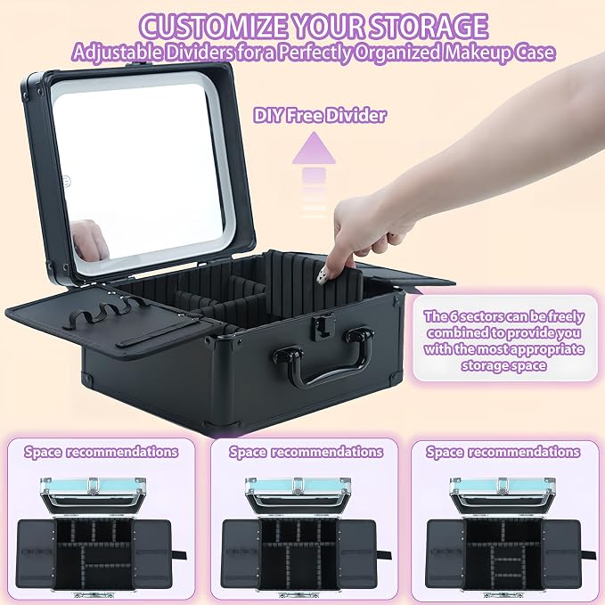 Makeup Organizer Box with Detachable Lighted Mirror, Travel Train Cosmetic Case - Image 5