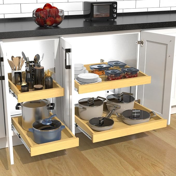 Wooden Soft Close Pull out Cabinet Organizer 26" D x 4.3" H, Heavy Duty Slide - Image 6