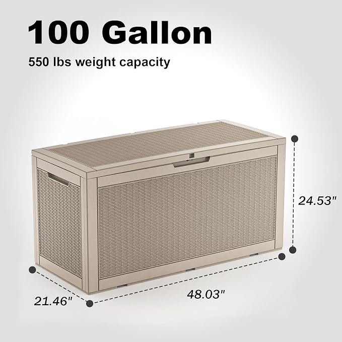100 Gallon Waterproof Large Resin Deck Box, Lockable Storage Container - Image 6