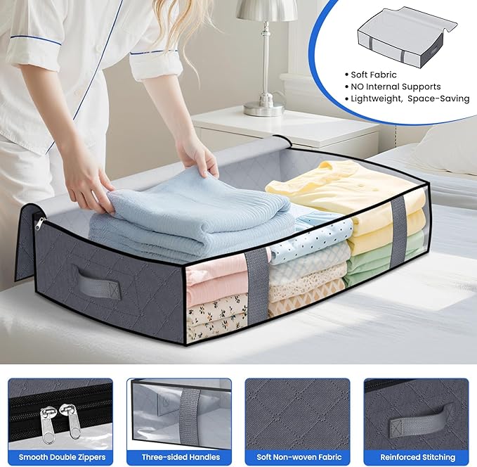 Under Bed Storage Containers, 8 Pack Blanket Storage Bags, Collapsible Storage - Image 3