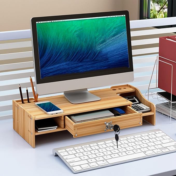 Desktop Computer Elevated Stand 48.8x20x10.5cm, Wooden Monitor Riser - Image 5