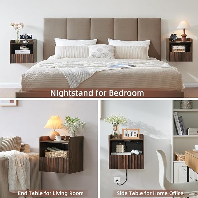 Modern Fluted Floating Nightstand Wall Mounted - Image 6