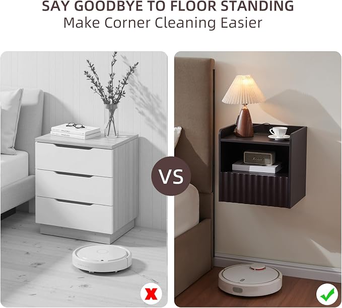 Modern Fluted Floating Nightstand Wall Mounted Set of 2- Bedside Table - Image 5