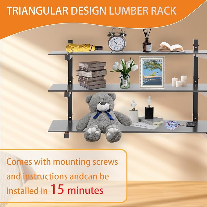 Lumber Rack Wall Mount, Heavy Duty Wood Storage Racks, 3-Level System Garage - Image 6