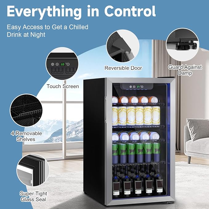 Beverage Refrigerator Cooler, 126 Can Mini Fridge Glass Door - Image 2