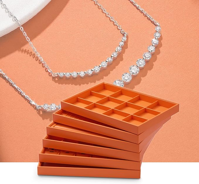 Oirlv Luxury Orange Leather Jewelry Tray Stackable Flat Jewelry Drawer - Image 2
