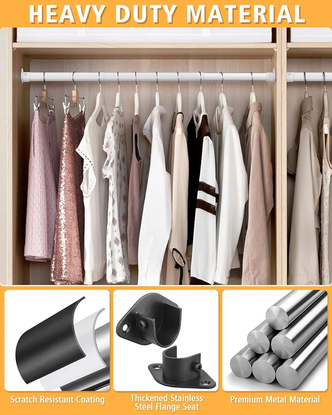 Closet Rod, 17 to 39 Inch Heavy Duty Adjustable Metal Clothing Rack - Image 5