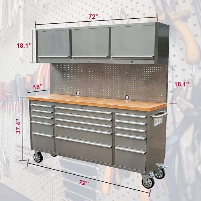 2 Pack - 72" Stainless Steel Rolling Tool Chest - Image 2