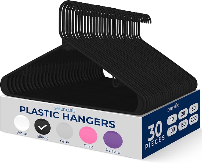 SereneLife 30 Pack Plastic Hangers, Space-Saving Closet Organizers, Durable and by SereneLife