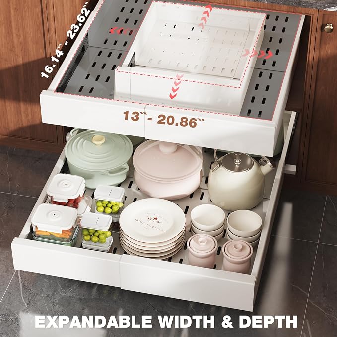2 Pack Pull Out Cabinet Organizer Expandable Width and Depth, Slide Out Drawers - Image 3