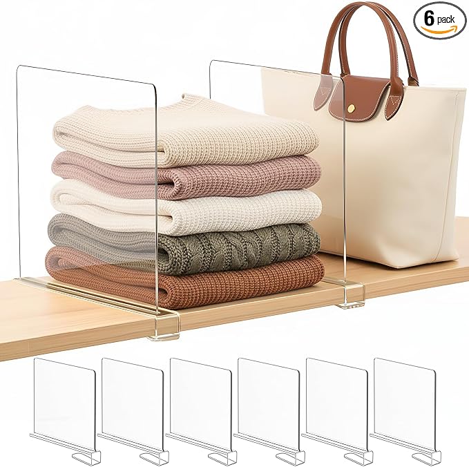 Shelf Dividers Purse Organizer for Closet: 11-inch Tall Acrylic Sweater by SortNStore