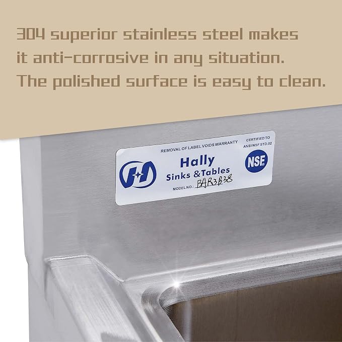 HALLY 3 Compartment Sink of Stainless Steel NSF Commercial Utility Basin - Image 3