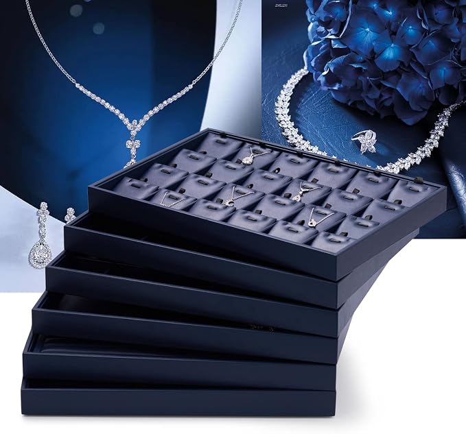 Oirlv Elegant Blue Jewelry Display Tray Stackable Jewelry Trays Jewelry Drawer - Image 3