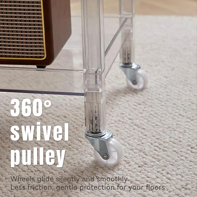 Acrylic Utility Rolling Cart, 3-Tier Clear Acrylic Storage Cart - Image 3