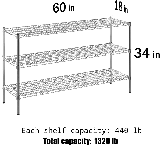 18" Deep x 60" Wide x 34" Height Wire Shelving Kit | 3-Tier | NSF Commercial - Image 3