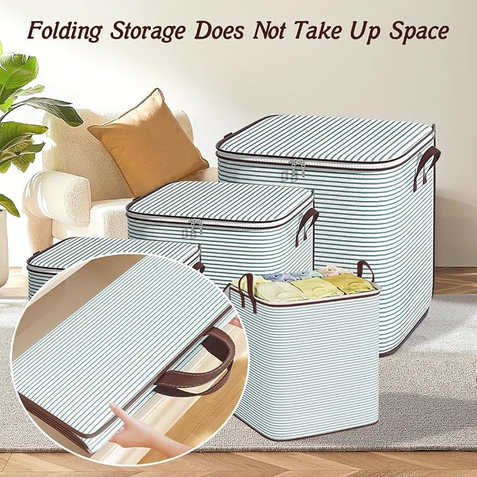 Large Clothes Storage Bins, 4 Pack Foldable Blanket Storage Bags, Storage - Image 3