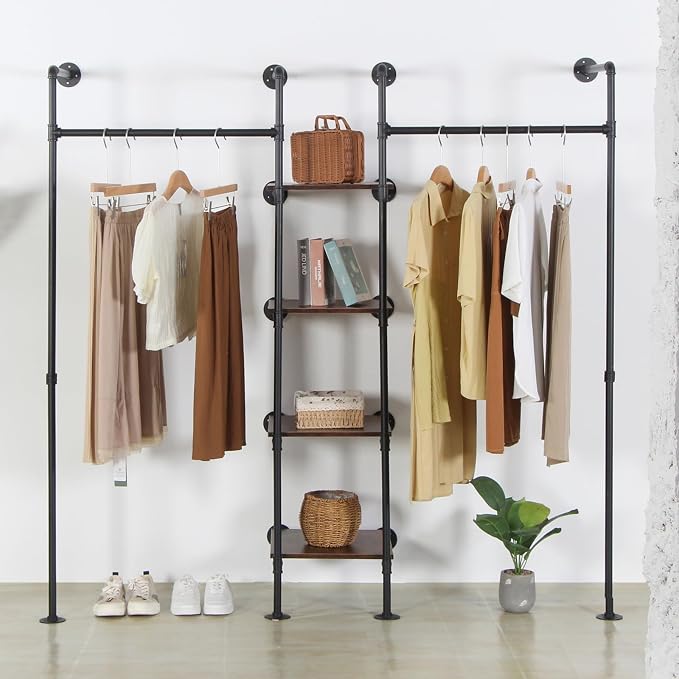 Wall Mounted Industrial Pipe Heavy Duty Clothes Rack, Clothing Rods - Image 2