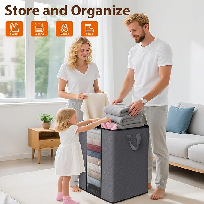 SpaceWhisper 4 Pack 100L Clothes Storage, Foldable Thick Fabric Blanket Storage - Image 4