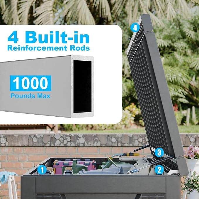 260 GallonOutdoor Storage Box, Resin Deck Boxes Waterproof, IndoorOutdoor Bin - Image 5