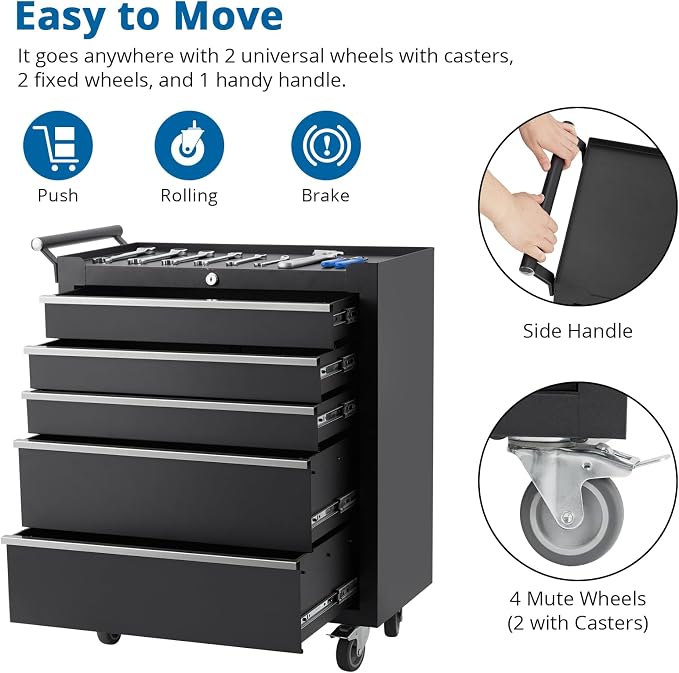 IDEALHOUSE Rolling Tool Chest, 5 Drawers Tool Storage Cabinet, Toolbox - Image 7