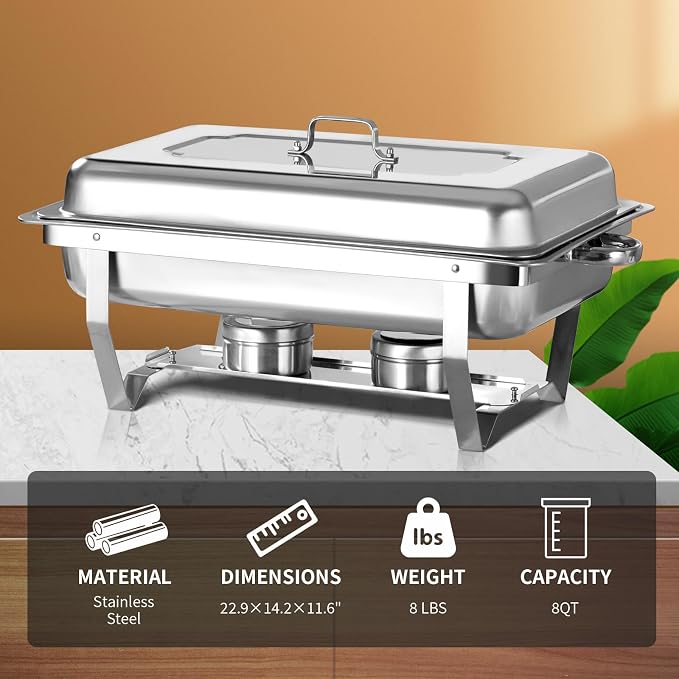 8 Qt 8 Pack Full Size Stainless Steel Chafing Dishes Buffet Set - Image 3