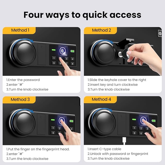 Biometric Home Safe Box- Quick Access Fingerprint Safe Lock, Backlit Keypad and - Image 6