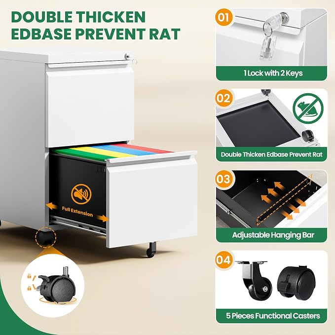 2 Drawer Mobile File Cabinet - Image 4