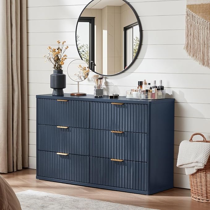 LEYAOYAO Fluted 6 Drawers Dresser, Curved Profile Design, Dresser TV Stand - Image 4