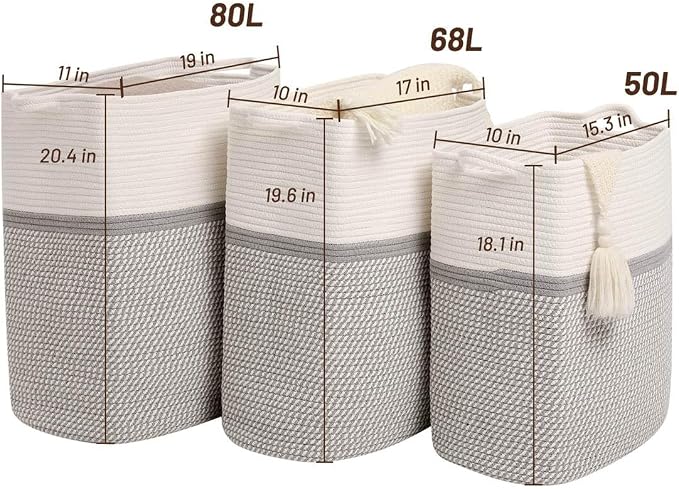 Tall Laundry Basket With Handles, Woven Cotton Rope Big Laundry Hamper Sorters - Image 6