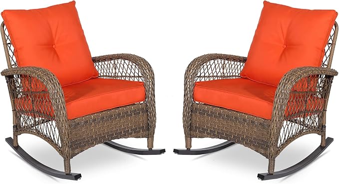 VIVIJASON 2 Piece Patio Wicker Rattan Rocker Chair, Outdoor Rattan Rocker Chair by VIVIJASON