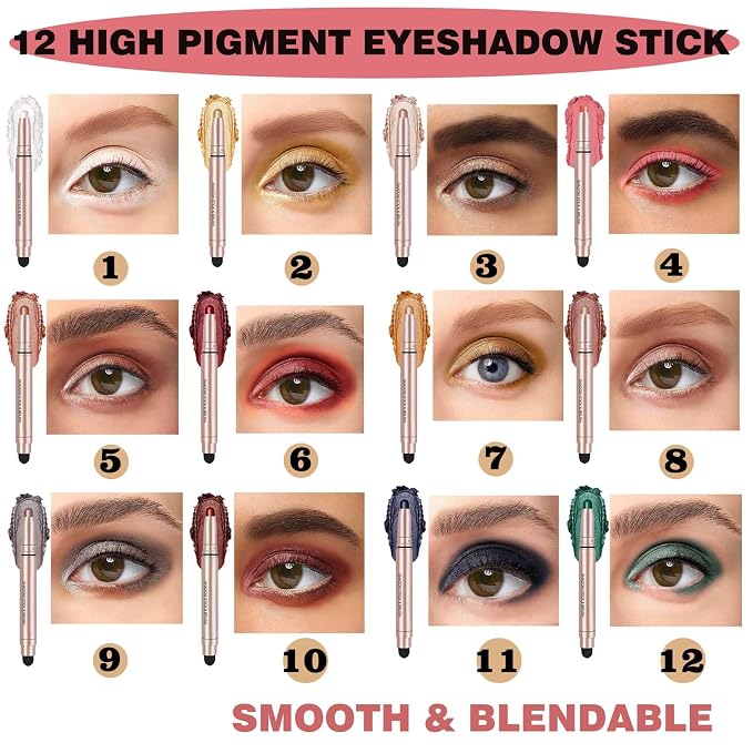 Green Eyeshadow Stick, Shimmer Cream Single Eyeshadow Pencil High Pigmented Eye - Image 4