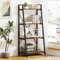 BON AUGURE Industrial Ladder Shelf Bookcase, 4 Tier Rustic Ladder Bookshelf by BONAUGURE