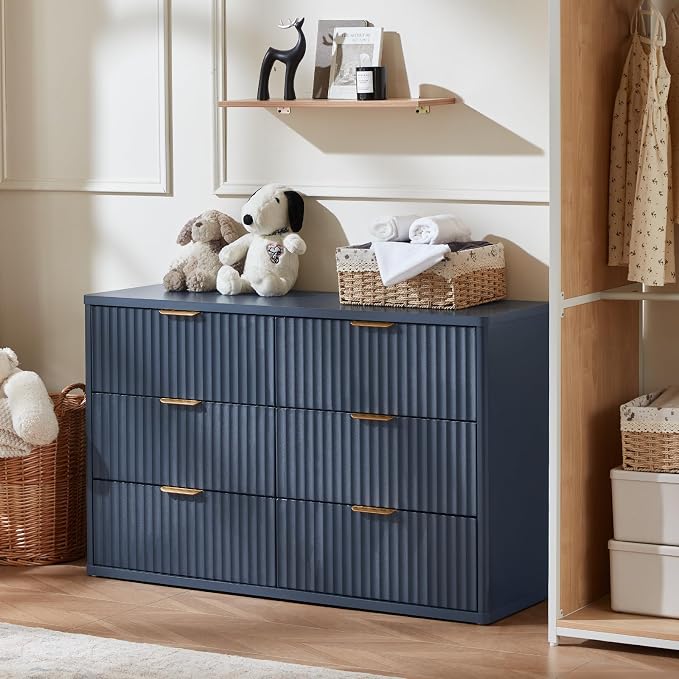 LEYAOYAO Fluted 6 Drawers Dresser, Curved Profile Design, Dresser TV Stand - Image 7