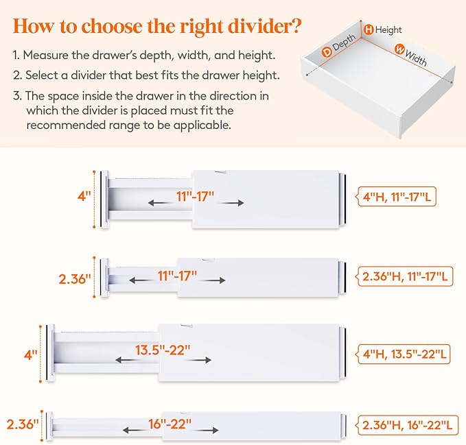 Lifewit 12 Pack Drawer Dividers 4" High, 11-17" Adjustable Dresser Drawer - Image 3