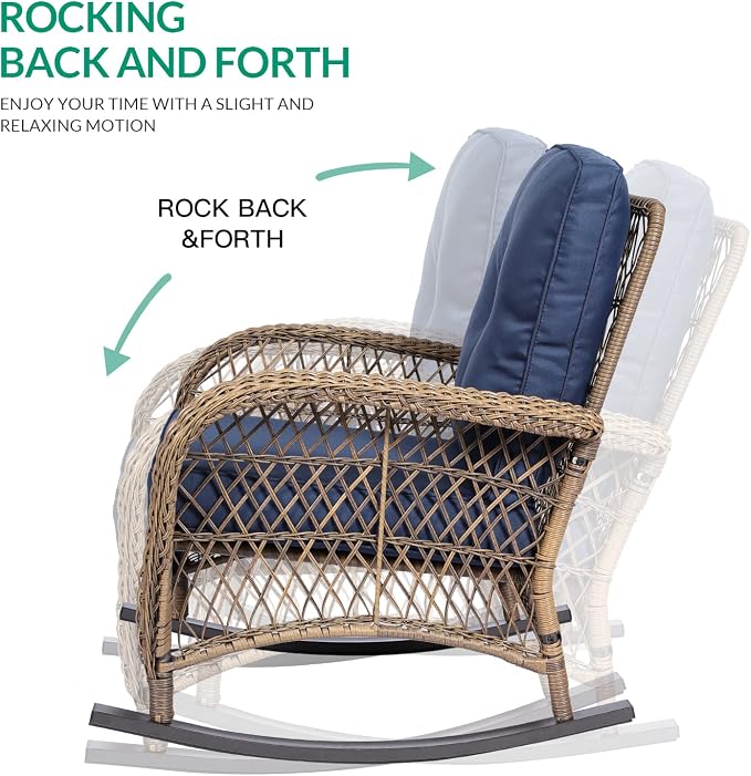 VIVIJASON Outdoor Wicker Rocking Chair, Patio Rattan Rocker Chair - Image 2