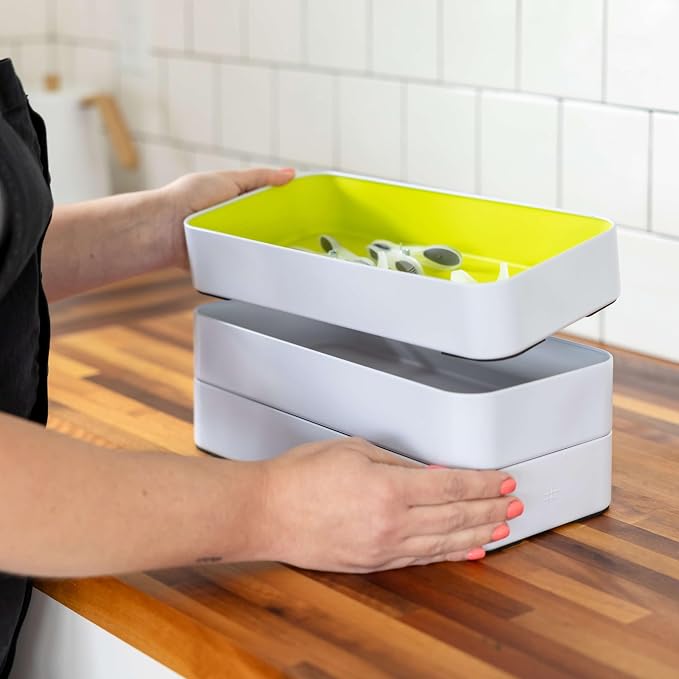 Three by Three Seattle 6 Piece Metal Stacking Bins + Drawer Organizers Set: - Image 6