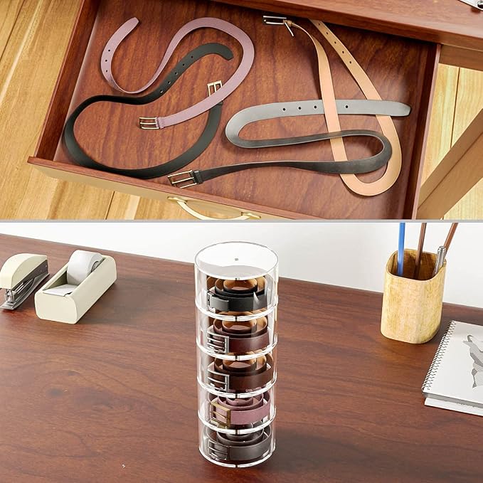 NIUBEE Belt Organizer, Acrylic 5 Layers Belt Case Storage Holder and Display - Image 7