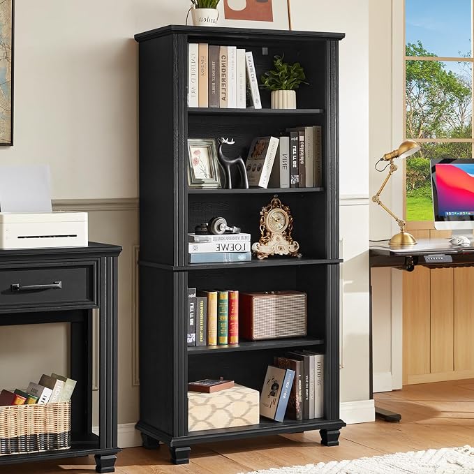 70" Tall Black Bookshelf, 5 Tier Wooden Book Shelf - Image 6