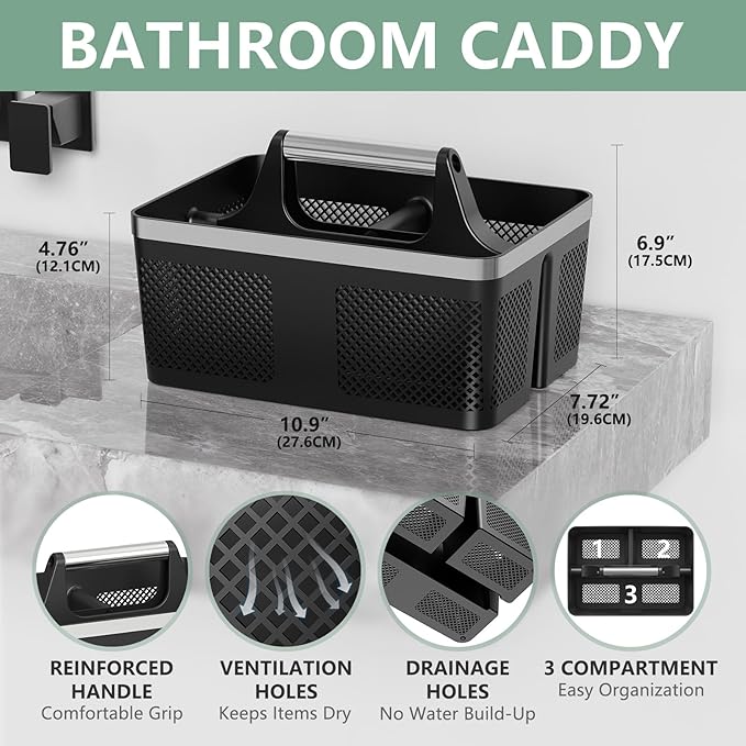 Black Shower Caddy Portable: Plastic Bathroom Caddy Organizer - Image 2