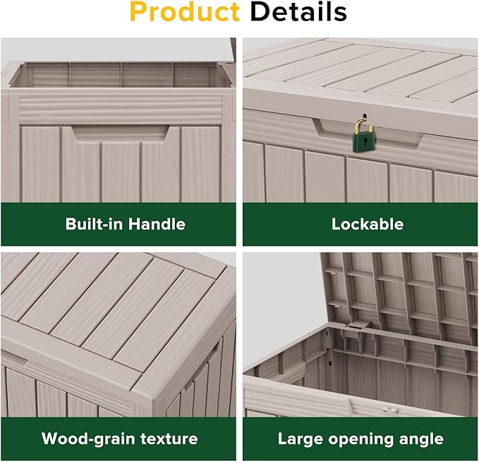 45 GallonOutdoor Storage Box, Resin Deck Boxes Waterproof, IndoorOutdoor Bin - Image 4