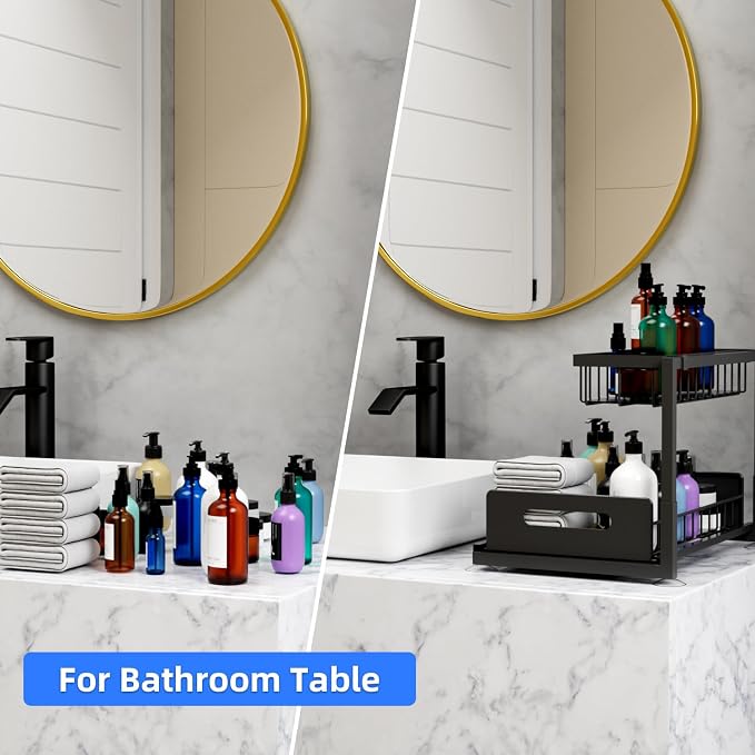 2-Tier Under Sink Slide Out Organizer, 2 Pack Pull Out Cabinet Storage Shelf - Image 4