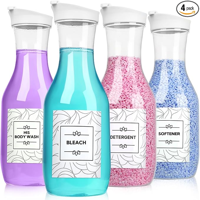 4 Pack Laundry Bottles 53oz Plastic Liquid Detergent Dispenser by VZZNN