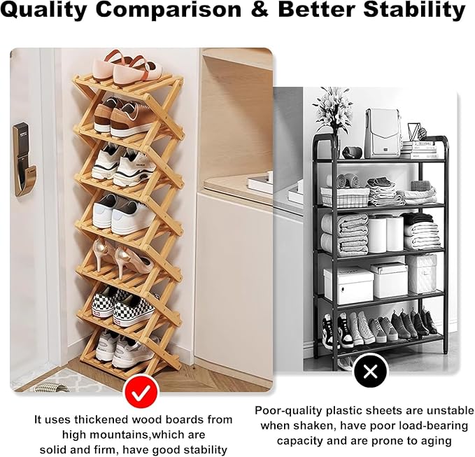 YYW Bamboo Shoe Rack for Entryway, Free Free Standing Shoe Racks Shelf Closet - Image 6