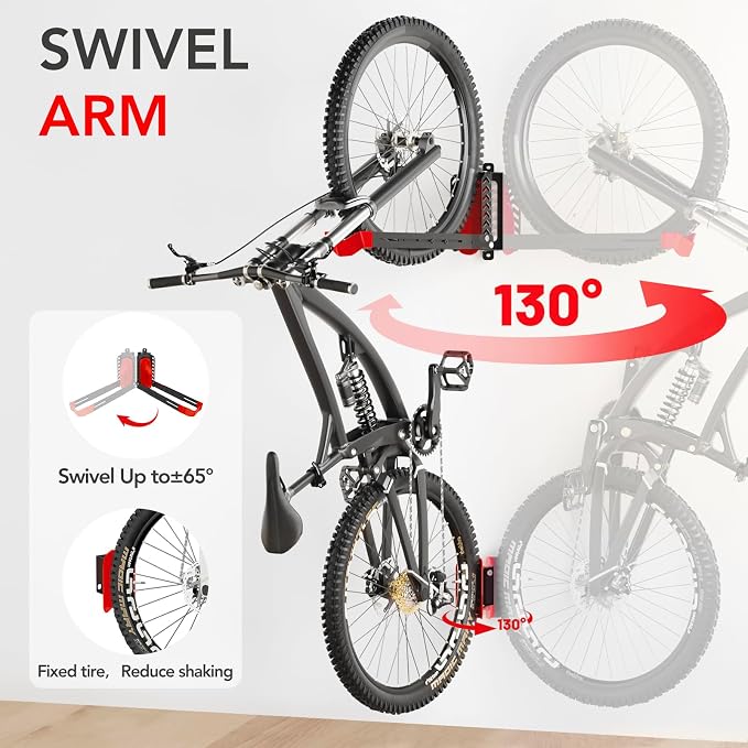 3-Pack Swivel Bike Rack Wall Mount, Bike Hangers - Image 4