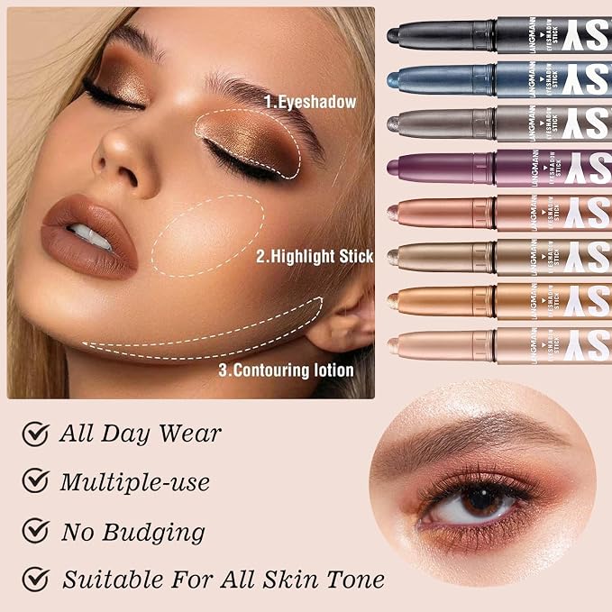 Blue Eyeshadow Stick Shimmer Cream Single Eyeshadow Pencil Makeup, High - Image 4