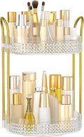 360 Rotating Makeup Organizer 2 Tier, Large Skincare Clear Make Up Storage by BOCONY