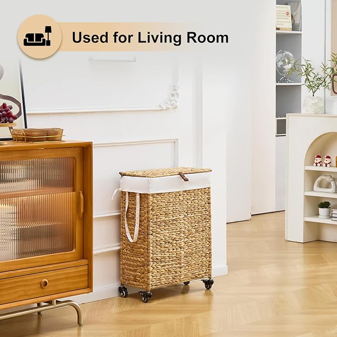 Rolling Laundry Hamper with Lid and Wheels, Slim Laundry Basket with Removable - Image 5