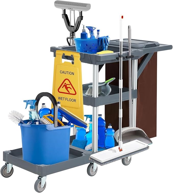 3 - Shelf Heavy - Duty Commercial Janitorial Cart - 16 - Gallon Trash Bag by Unknown